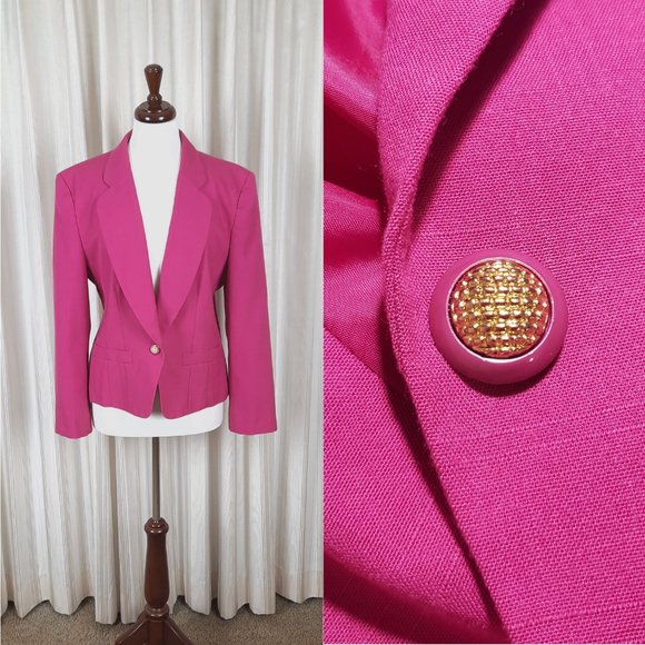 Vintage Jackets & Blazers - Vtg Hot Pink Blazer with Gold Buttons